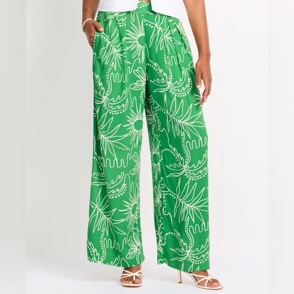 Tribal Pants - Tribal Green Leaf Print Wide-Leg Pants